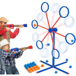 Shooting Games Toy for Kids 5 6 7 8 9 10+ Years Old with 2pk Air Guns & 56 Bullets - Rotating Target for Shooting Practice - Ideal Boy Gift (Upgraded)