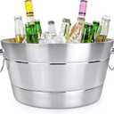 BREKX Stainless Steel Ice Bucket for Parties, Double Wall Insulated Anchored Brushed Drink Tub & Wine Bucket with Double Hinged Handles, Drink Chiller for Parties, 12QT (3 Gallon), 100% Leak Proof
