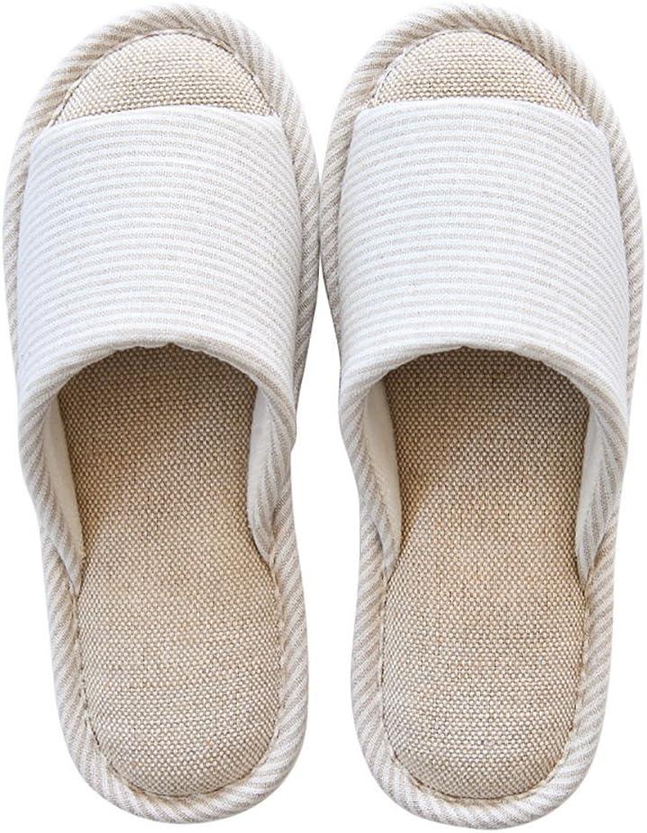 MAGILONA Women House Slippers Mens Bedroom Indoor Shoes Fall Memory Foam Open-Toe Home Shoes Slid Flax Soft Non-Slip Shoes (7-8 Women/8-9 Men, Beige)