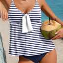 Aleumdr Women's Tankini Swimsuits Tummy Control Two Piece Bathing Suit V Neck Tie Front Flowy Swim Top with Bottom (Blue, XXXL)