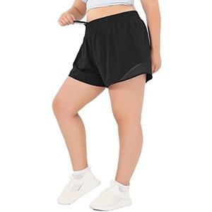 Aurefin High Waisted Athletic Shorts for Women, Womens Plus Size Running Workout Shorts with Liner and Zip Pocket 4 inch, 3XL