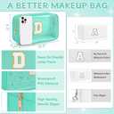 Initial Clear Makeup Bag, Birthday Gift Preppy Chenille Patch Cosmetic Bag, Initial Travel Essentials Beach Toiletry Pouch, Ideal Gift for Teachers & Moms, Women and Girls (Green, D) (Green)