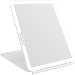 deweisn Folding Lighted Makeup Mirror with 72 LEDs 3 Colors Light Modes USB Rechargable 1800mA Batteries Portable Ultra Thin Compact Vanity Mirror Dimmable Travel Mirror (White)