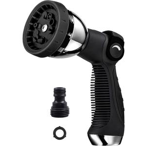 Garden Hose Nozzle Spray Nozzle,10 Hose Metal Duty Watering Patterns Thumb Control On Off Valve, High Pressure Nozzle Sprayer for Watering Plants, Car Wash,Cleaning,Showering Pets (Black)