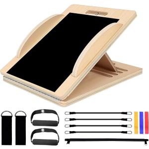 Versatile Wooden Slant Board, Convertible to Balance & Pilates Board, Adjustable Angles, Includes Full Pilates Kit, Supports Up to 360lbs, Calf Stretch, Squats, Knee, Ankle, Heel & Leg Training