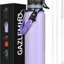 40 oz Insulated Water Bottle with Straw& Spout 2-in-1 Lid, Triple Wall Vacuum Stainless Steel Cold 48H, Leak Proof Sports Metal Flask Jug with Paracord Handle, Purple