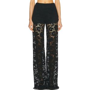 Lace Bell Bottom Pants for Women Sexy See Through Flare Leggings Hollow Out Mesh Sheer Cover Up Trousers (Large, Black)