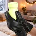 Womens Leather Gloves Wool Lined Warm Glove Touchscreen for Winter Driving Lambskin Dress Gloves Cashmere Lined (Black, M)