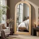 Delma Arched Full Length Floor Mirror with Stand, 55x24 Rustic Farmhouse Solid Wood Frame Wall Mirror for Bedroom, Living Room, Vertical Hanging & Standing(Natural)