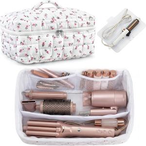 Hair Tools Travel Bag with 2 Silicone Heat Resistant Mat, Quilted Storage Pouch for Curling Iron, Flat Irons, Straighteners, Haircare Accessories Organizer, Gift for Women(White)