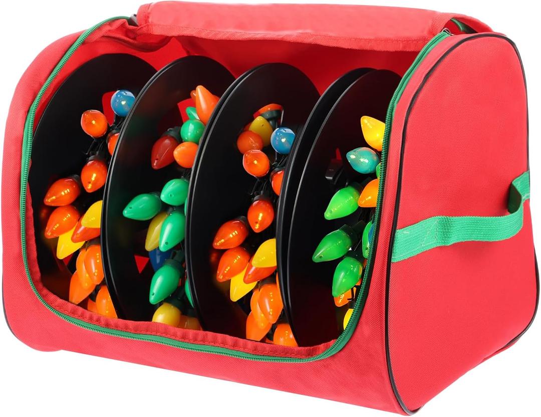 Christmas Light Storage Bag with Reels- Holds up to 750ft of Mini Lights. 600D Zipper Bag & Container for Holiday Xmas Lights. A Classic Storage Solution! (1, RED)