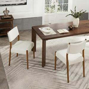 KISLOT Upholstered Dining Chairs Set of 2, Solid Wood Armless Kitchen Chairs with Soft Polyester Fabric, Modern Dining Room Seating, Linen