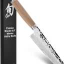 Shun Premier Blonde 6.5" Master Utility Knife, Handcrafted Japanese Knife, VG-MAX Core with Damascus Stainless Steel Cladding, Pakkawood Handle, Precision and Sharpness for Professional and Home Chefs