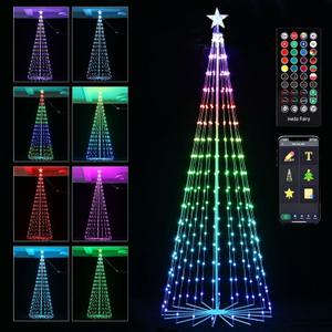 Outdoor LED Christmas Tree 7FT RGB Smart Cone Tree, 295 LED App & Remote Controlled Christmas Lights - DIY Light Show, Music Sync, Timer, IP44 Waterproof Yard Lawn Patio Holiday Decorations