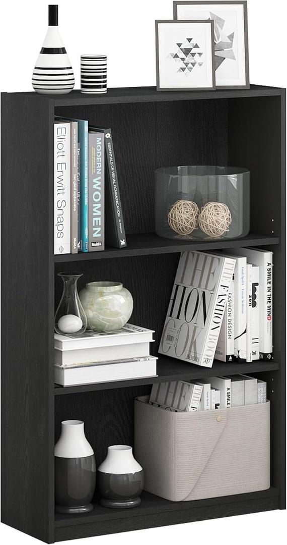 Furinno JAYA Book Shelf, 3-Tier Bookshelf, Bookcase with Adjustable Shelves, 9.5" x 24.5" x 40.3", for Living Room, Bedroom, Home Office, Blackwood