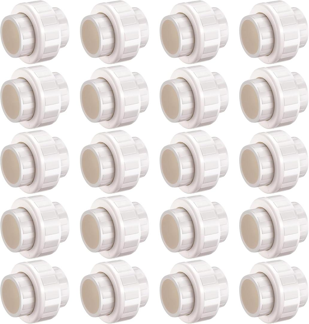 3/4" PVC Union Coupling Pipe Fitting (Socket x Socket), 20 Pack Heavy Duty for DIY Creations, Schedule 40 Adapter