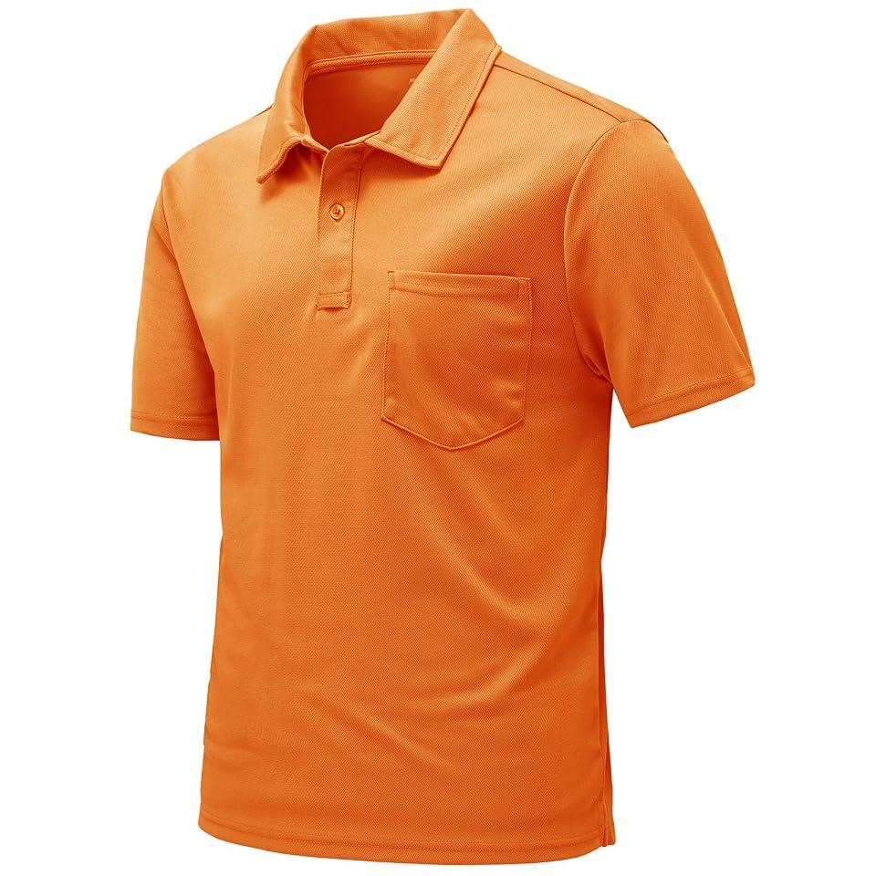 JEMLDL Mens Polo Shirts Short Sleeve Golf Tennis Shirt Quick Dry Collared Casual Work Tops with Pocket 4 Button Placket Tops, Orange, XXL