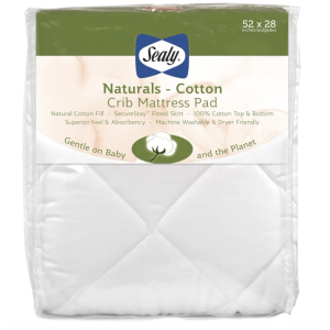 Sealy Baby Naturals Cotton Fitted Ultra Absorbent Infant Crib Mattress Protector Pad and Toddler Bed Cover, Durable and Comfortable Topper, Machine Washable and Dryer Friendly, 52 x 28- White