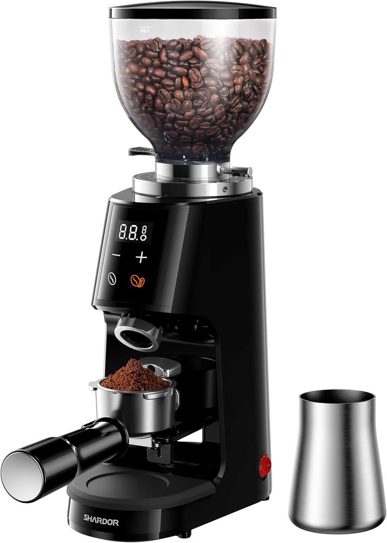 SHARDOR Professional 64mm Burr Coffee Grinder with 100 Grind Settings and All-Metal Chamber, Coffee Bean Grinder with Adjustable Electronic Timer and LED Display, Anti-Static, Black