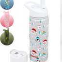 FAHRMOSIS 18 OZ Kids Water Bottle with Straw & 2 Lids (Flip & Spout) Leak Proof Metal Insulated Stainless Steel Reusable Tumbler for School & Sports Water Bottle - White (Winter)