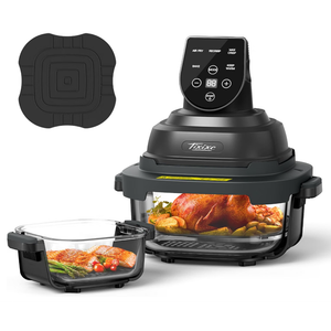 5-in-1 Glass Air Fryer for Zero-Oil Healthy Cooking, Space-Saving 1500W Countertop Cooker with 4QT 6-Cup Glass Bowl, Non-ToxicSafe & Dishwasher Friendly for Small & Large Family Meals