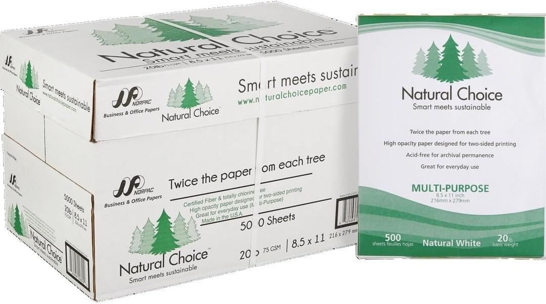 Natural Choice Multi-Purpose Copy Paper, 20 lb, Letter, White, 5000 Sheets Natural Choice Multi-Purpose Copy Paper, 20 lb, Letter, White, 5000 Sheets