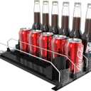 3 Rows Drink Organizer for Fridge, 15'' Soda Can Dispenser for Refrigerator with Pusher Glide, Width Adjustable Fridge Can Organization Hold Up to 25 Cans (Black)