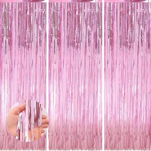 2 x Valentines Day 3 Pack 3.3 * 8.3 ft Foil Curtain Metallic Tinsel Fringe Curtains Photo Booth Props Backdrop for Birthday Wedding Engagement Baby Shower Christmas Holiday Celebration Partyl,Pink