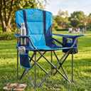 FAIR WIND Padded Camping Chair 500LBS Capacity Heavy Duty Oversized Folding Chair for Heavy People Portable Lawn Chair with Adjustable Lumbar Support, Cooler Bag & Cup Holder for Outdoor, Beach