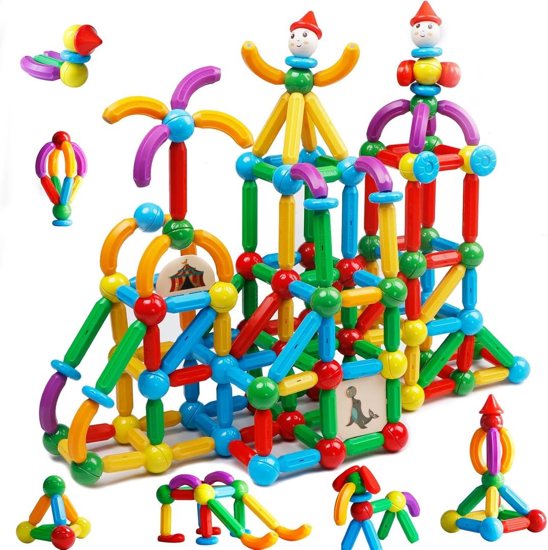 TOKBLOK Magnetic Building Blocks for Boys and Girls, 132Pcs Creative Magnetic Sticks and Balls STEM Construction Toys for Kids Toddlers Early Development Educational Learning (132pcs Circus Set)