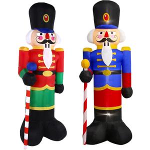 2 Packs 8ft Nutcracker Soldier Christmas Inflatable Decor for Yard/Outdoor/Lawn/Porch Decor (Red/Blue Nutcracker)