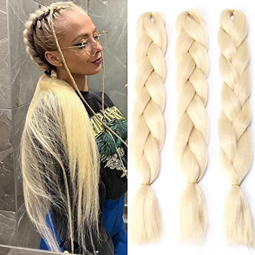 Blonde (613#) Braiding Hair Extensions Blonde Braid Crochet Twist Hair Premium Synthetic Fiber for Women 24 Inches 100g/bundle (3 Bundles/Pack,613#)