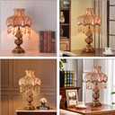 Antique Victorian Table Lamp Tiffany Style Floral Desk Light Fringe Fabric Lampshade Resin Base Romantic Beside Lamp for Bedroom Living Room Nightstand Office Study Home Decoration
