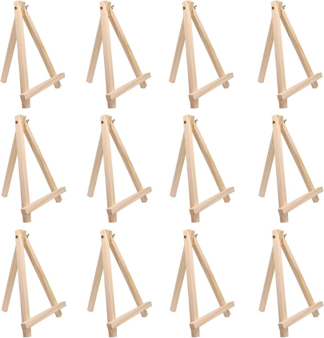 12 Pcs Mini Wood Easel, Natural Wood A-Frame Display Stand, Small Easel for Art Crafts, Photo Frames, Wedding Table Decor, Creative DIY Projects