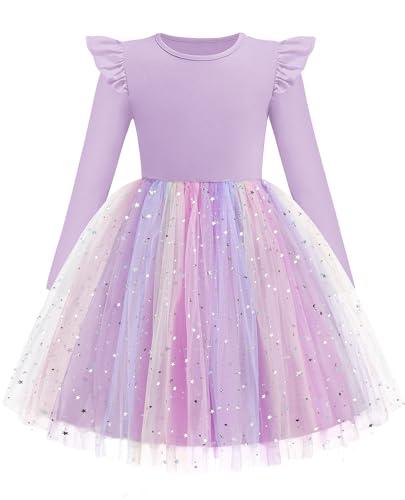 Toddler Girls Tutu Dresses Long Sleeve Ruffle Fall Winter Holiday Star Sequin Tulle Dress 5T