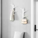 TIOPGHAD 2 Pack Small Vertical Coat Rack Wall Mount, Bamboo Coats Hooks Clothes Holder Hanger for Wall Coat Hat Jacket Clothing Bathroom Robes Entryway(White)