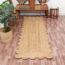 Hand Woven Natural Jute Scalloped Rug, Reversible Boho Entry Area Rugs for Kitchen, Living Room, Farmhouse Indoor Outdoor Decorative Floor-Rug, Bohemian Style Size 2x4 Ft