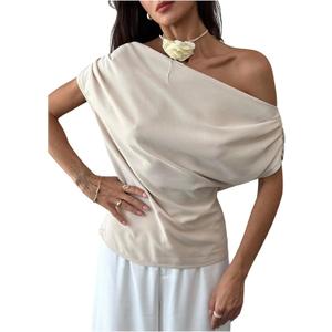 SweatyRocks Women's Off The Shoulder Ruched T Shirts Cinched Waist Dressy Casual Going Out Outfits