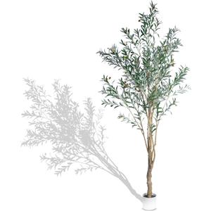 Olive Trees Artificial Indoor, 8ft Tall Faux Olive Tree with Natural Wood Trunk, Realistic Leaves & Fruits, Tall Artificial Plants Indoor, Fake Plants for Home, Office, Living Room Decor