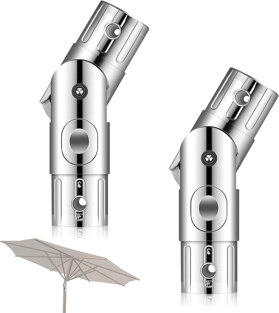 2 Pcs Patio Umbrella Pole Replacement Parts Outdoor, Fits for 1.5 Inches Diameter, Wear Resistant Push-Button Tilt Adjustment Metal Parasol Mounting Bracket Accessories for Yard Deck Balcony Garden