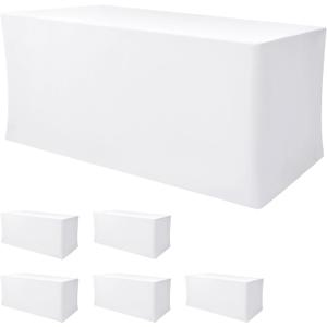 Nasitos White Fitted Table Covers for 6 Foot Tables - 72 x 30 Inch - 6 Pack Stretch Spandex Rectangle Table Clothes, Polyester Fabric Tablecloths for Parties, Trade Show, Craft Show, Birthday