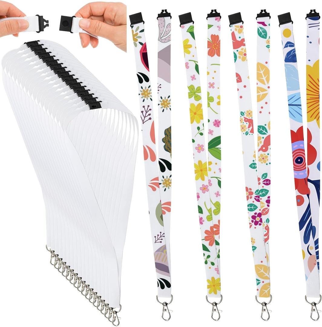 Yesland 50 Pack Sublimation Blank Lanyards White, Heat Transfer Neck Lanyards for Custom Lanyards with Detachable Buckles for ID Badge, Holder, Keychain
