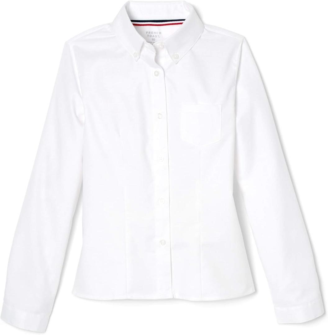 French Toast Girls' Long Sleeve Oxford Blouse (14, White)