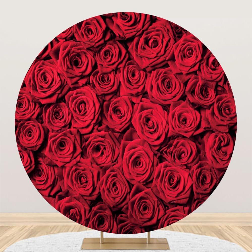 Renaiss 7.5x7.5ft Red Rose Round Backdrop Covers for Photoshoot Girls Women Portrait Crimson Flowers Flowerbed Photography Background Wedding Bridal Baby Shower Birthday Party Decor Photo Booth Prop