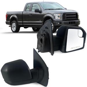 Right Passenger side Mirror with Power Glass, Outdoor Temperature Sensor and Manual Folding Fits 2015-2020 Ford F150 Without Turn Signal, Non-Heated Replace JL34-17682-BG (5 Pins)