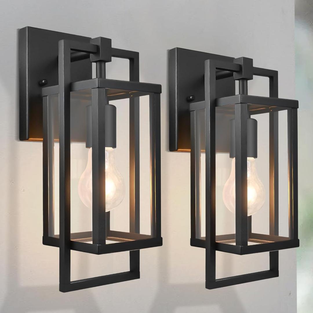 ALVIME Outdoor Wall Lights Fixture, Waterproof&All-Weather Garden Sconce, Exterior Wall Lanterns, Porch Outside Lamps for Entryway, House Front Door Patio Garage, E26 Base&Transparent Glass 2-Pack (Black)