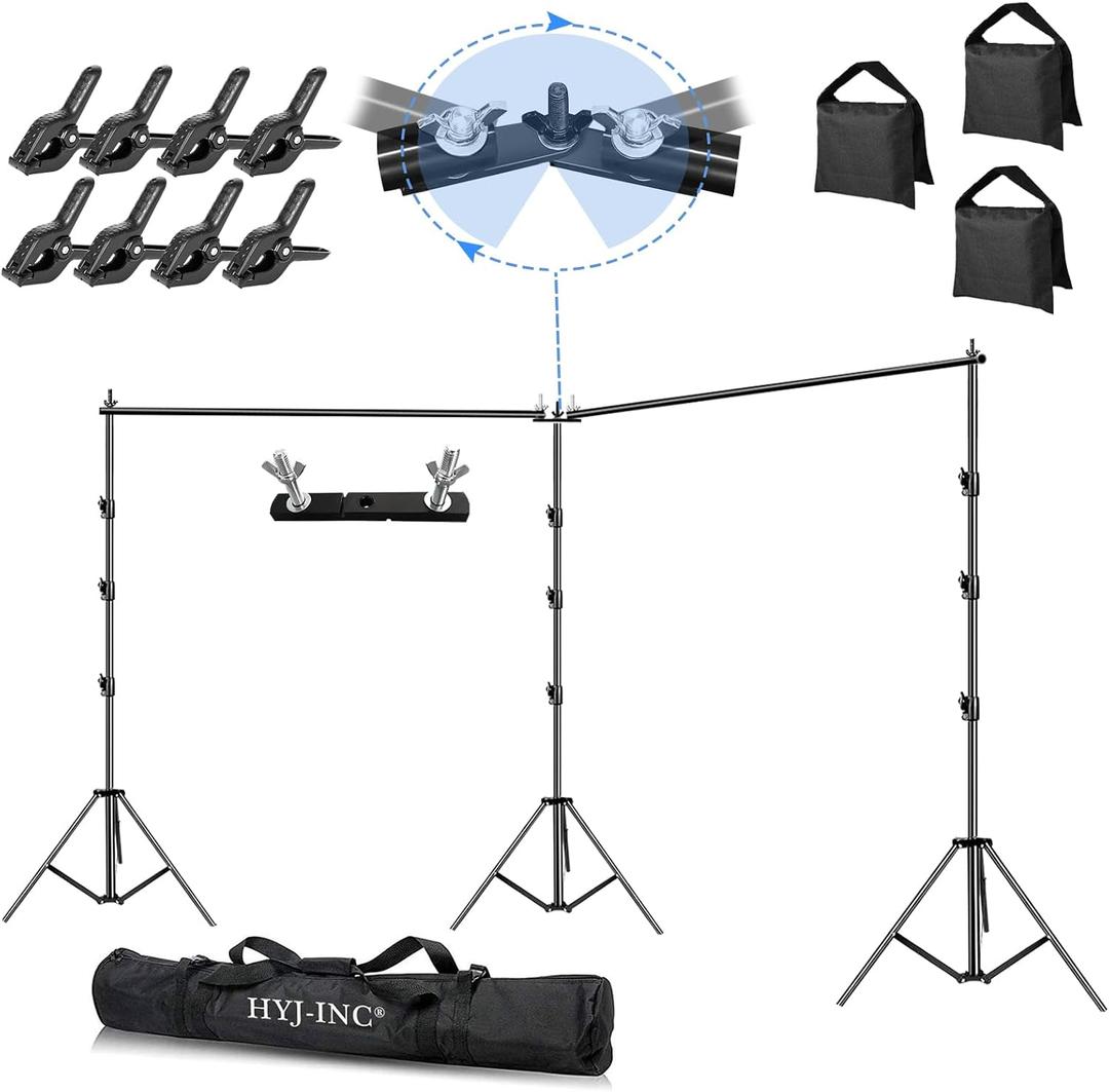 HYJ-INC Photo Video Studio 20ft (Wide) x 10ft (Tall) Heavy Duty Adjustable Width & Length Photography Backdrop Stand Background Support System Kit with Spring Clamps, Sandbags, Carry Bag