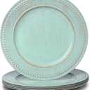13" Vintage Charger Plates, Turquoise Beaded Chargers for Dinner Plates Set of 6, Reusable Decorative Charger Plate Set Bulk Wedding, Suitable for Easter, Anniversaries, Valentine's Day, Baby Shower