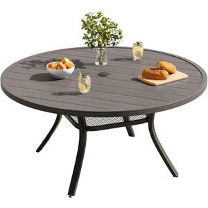 VICLLAX Round Patio Dining Table, 4-6 Person Metal Outdoor Dining Table with Umbrella Hole for Garden Lawn Deck, 47.2" Grey