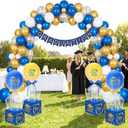 Seenelling 4 Sets Graduation Centerpieces for Tables Tulle Tutu Balloons with Foil Box Navy Blue and Gold Graduation Party Decorations Grad Balloon Stand for College High School
